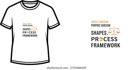 Ein hochwertiges Typografie-T-Shirt-Design mit dem Zitat "SUBTLE SARCASM PURPOSE SARCASM SHAPES. PROCESSRAHMEN" im modernen, minimalistischen, typografischen Stil, professionelle Vektorkunst einzeln auf transparentem Hintergrund.