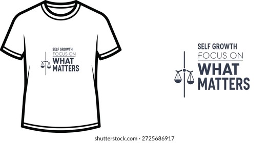 Ein hochwertiges Typografie-T-Shirt-Design mit dem Zitat "SELF GROWTH FOCUS ON WHAT MATTERS" im modernen und minimalistischen Stil, professionelle Vektorkunst einzeln auf transparentem Hintergrund.