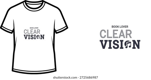 Um design de camiseta de tipografia de alta qualidade com a citação "AMANTE DO LIVRO CLARA VISÃO" em um estilo moderno e minimalista com uma nota musical divertida, arte vetorial profissional isolada em um fundo transparente.