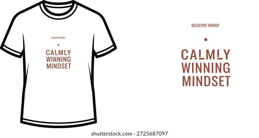 Ein hochwertiges Typografie-T-Shirt-Design mit dem Zitat "SELECTIVE ENERGY ・ CALMLY WINNING MINDSET" in einem minimalistischen und modernen Stil, professionelle Vektorkunst einzeln auf transparentem Hintergrund.