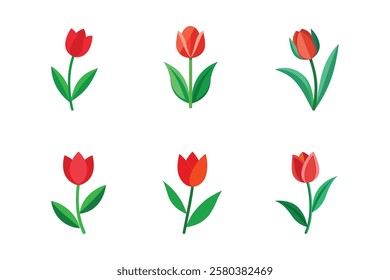 High-Quality Vector Art Tulip Illustration with Two Green Leaves on White Background