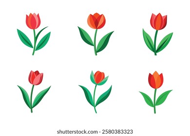 High-Quality Vector Art Tulip Illustration with Two Green Leaves on White Background