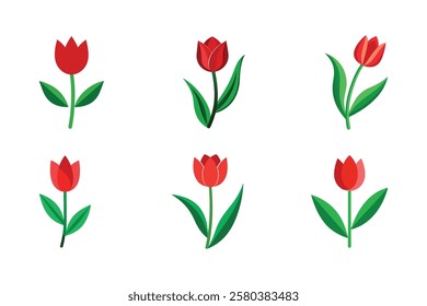 High-Quality Vector Art Tulip Illustration with Two Green Leaves on White Background