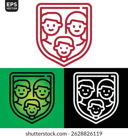 High-quality vector of a family shield icon symbolizing protection and unity.eps