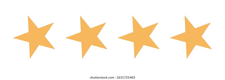 High-quality vector graphic of four golden stars, perfect for representing a four-star rating in reviews, feedback systems, or user experience assessments.  Ideal for websites, apps, and UI design