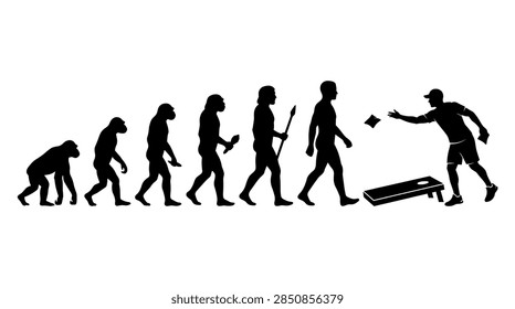 A high-quality vector graphic representing the march of progress of human evolution. The illustration shows a chronological sequence of development starting from early primate ancestors, transitioning through various prehistoric hominid stages, and concluding with a modern human figure standing tall. The design highlights anatomical changes in posture and height typical of evolutionary biology educational diagrams.