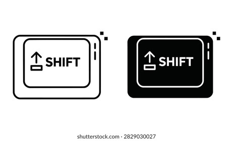 A high-quality vector icon depicting a computer keyboard 'Shift' key. This graphic is perfect for technical documentation software tutorials UI design and keyboard shortcut references.