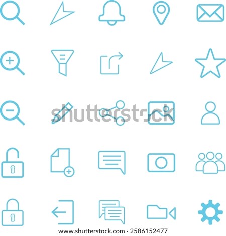 high-quality vector icon set featuring search, lock, security, web, and interface-related icons. Perfect for UI.UX design, websites, apps, and digital projects. This collection includes line, solid, a