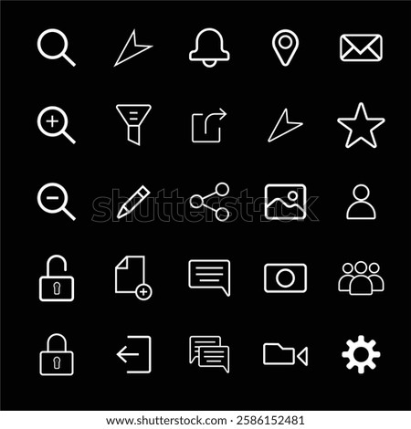 A high-quality vector icon set featuring search, lock, security, web, and interface-related icons. Perfect for UIUX design, websites, apps, and digital projects. This collection includes line, solid,