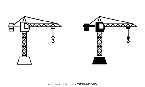 High-quality vector icons of a construction tower crane. Perfect for architecture engineering construction industry projects and urban development design materials.
