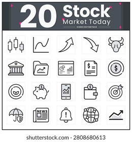 Highquality vector icons of the stock market, finance charts, business growth, money, and banking. Suitable for financial presentations and infographics.