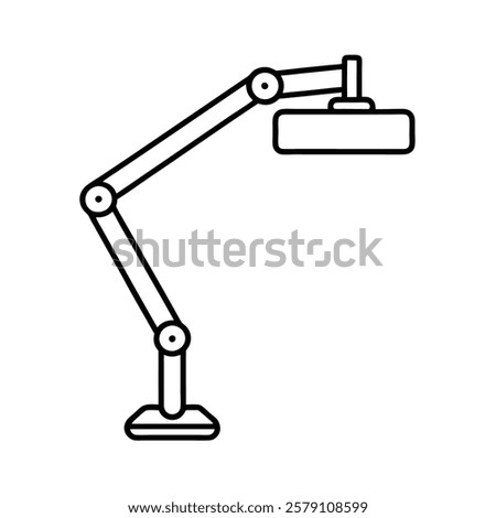 High-quality vector illustration of an adjustable monitor arm, perfect for ergonomic workspace designs. Ideal for office setups, dual-screen workstations, gaming desks, and productivity-focused.