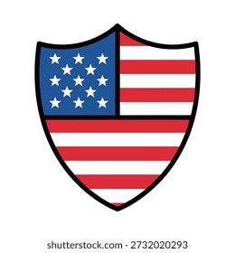 High-quality vector illustration of an American flag shield, symbolizing patriotism and protection. Ideal for branding, logos, and digital design projects.
