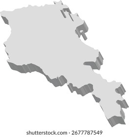 Ilustración vectorial de alta calidad del mapa de Armenia en color blanco sólido con perspectiva 3D.