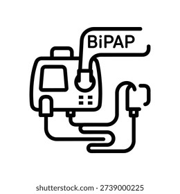 High-quality vector illustration of a bipap machine, essential medical respiratory device for sleep apnea treatment, clean design in black and white.