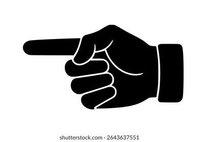 High-quality vector illustration of a black silhouette hand pointing right handdrawn