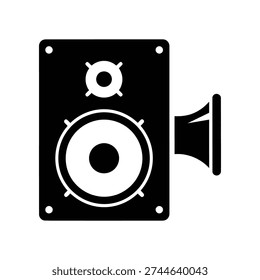 High-quality vector illustration of a black vintage speaker icon with crisp details, perfect for music, audio, sound, and technology designs.