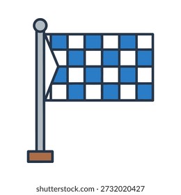 High-quality vector illustration of a blue and white checkered flag on a pole, perfect for racing or event themes. Ideal for graphic design projects.