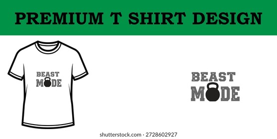 Ilustração vetorial de alta qualidade de um design ousado de camiseta tipográfica 'Beast Mode' com linhas limpas e estética moderna, perfeito para impressão sob demanda, marca de vestuário e projetos de mercadorias.