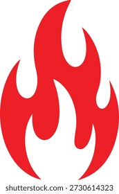 High-quality vector illustration of a bold red fire flame logo or icon, isolated on a clean white background, conveying energy, danger, heat, and passion for branding and design projects