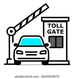 High-quality vector illustration of a car passing through an automated toll gate with a raised barrier arm