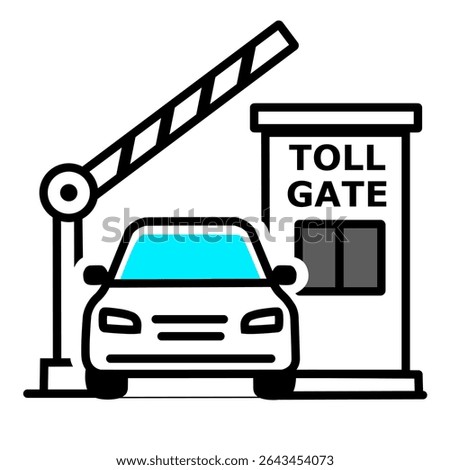 High-quality vector illustration of a car passing through an automated toll gate with a raised barrier arm
