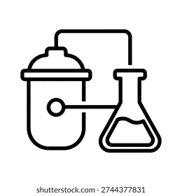 High-quality vector illustration of a classic laboratory distillation apparatus with flask, condenser, and stand, ideal for scientific, educational, and medical use.