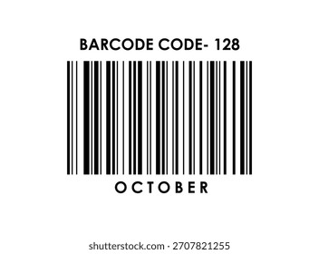 High-quality vector illustration of a Code 128 barcode for the month of October Isolated on a clean white background, perfect for retail, packaging, product labeling, and scanning applications.