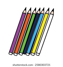 High-quality vector illustration of colored pencils, perfect for digital and traditional art projects. Ideal for creative professionals, students, and looking for bright and colorful drawing