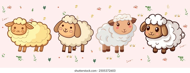 High-quality vector illustration of cute cartoon sheep, perfect for children's designs, farm themes, and playful animal graphics