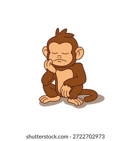 Ilustração vetorial de alta qualidade de um macaco de desenhos animados bonito sentado e pensando com uma pose pensiva, perfeito para livros infantis, animações e desenhos divertidos