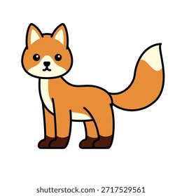 Ilustração vetorial de alta qualidade de uma raposa de desenho animado bonito, brincalhão de pé com uma cauda fofa, perfeito para livros infantis, animações e projetos de design criativo