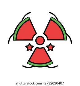 High-quality vector illustration of a danger symbol, featuring a red trefoil with black outlines and red stars, suitable for various design projects.