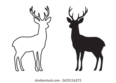 High-quality vector illustration of a deer in a clean black silhouette, isolated on a white background
