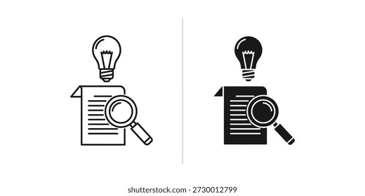 High-quality vector illustration depicting an SEO expert with a lightbulb for ideas and a magnifying glass for detailed analysis, emphasizing strategic planning and optimization.
