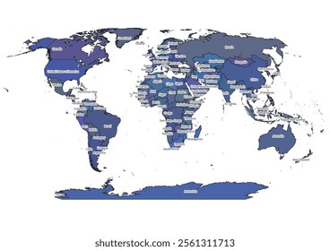 High-quality vector illustration of a detailed world map featuring country outlines, continents, and major coastlines. Perfect for geographic, political, and infographic design projects.