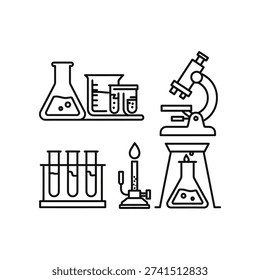 High-quality vector illustration of essential science lab equipment including beakers, test tubes, flasks, and microscopes for educational and scientific use.