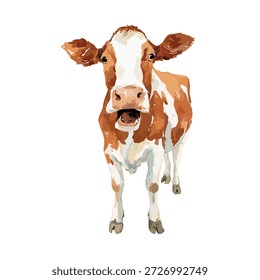 Ilustração vetorial de alta qualidade de uma vaca marrom e branca expressiva mooing, perfeito para projetos com temas agrícolas, embalagem de produtos láteos ou livros infantis.