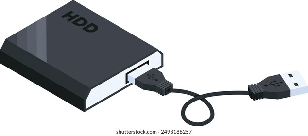 Hochwertige Vektorgrafik einer externen Festplatte mit einem USB-Kabel.