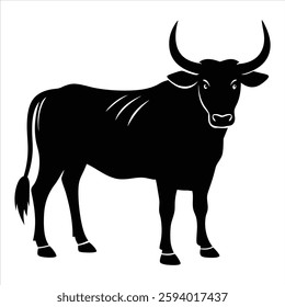 A high-quality vector illustration of an extinct aurochs silhouette, perfect for microstock sites. This minimalist design showcases the powerful, ancient bovine in a clean, bold outline, ideal for log