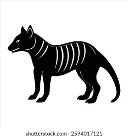 high-quality vector illustration of the extinct thylacine, also known as the Tasmanian tiger, depicted in a detailed silhouette style. Perfect for educational materials, wildlife conservation project