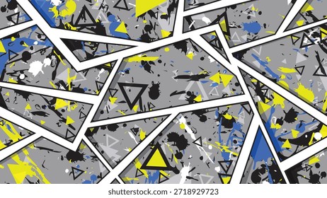 High-quality vector illustration featuring an abstract geometric design with vibrant yellow and blue splatters. Perfect for sports jersey designs, vehicle wraps, urban streetwear, and modern digital backdrops. Sharp and energetic.