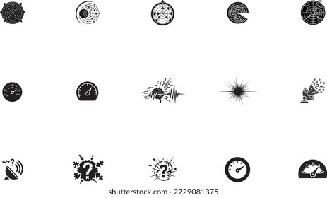 Ilustración vectorial de alta calidad con una colección de tiempo, sonido e íconos de música en un diseño minimalista plano en blanco y negro, ideal para App, Sitios web y medios impresos.