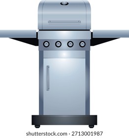 A high-quality vector illustration featuring a modern stainless-steel gas grill designed for outdoor cooking and backyard barbecue gatherings. The sleek appliance includes multiple powerful burners and ergonomic control knobs that allow precise heat adjustment, making it ideal for grilling vegetables, steaks, burgers, seafood, and other delicious meals. The polished metal surface reflects a contemporary kitchen aesthetic while maintaining durability for long-term use in patios, gardens, terraces, or picnic areas. This professional cooking equipment symbolizes convenience, culinary creativity, and social outdoor dining experiences enjoyed during summer celebrations, family get-togethers, holiday cookouts, or weekend gatherings with friends.

The grill design showcases a clean metallic structure, sturdy lid, organized burner layout, and intuitive temperature controls, representing modern food preparation technology. Its realistic construction emphasizes efficient heat distribution, reliable ignition system concepts, and practical usability for beginners or experienced barbecue enthusiasts. The stylish appliance highlights lifestyle themes connected with grilling culture, hospitality, leisure cooking, and outdoor entertainment.

Perfect for projects related to barbecue events, culinary blogs, restaurant promotions, cooking tutorials, kitchen appliance advertisements, food festivals, camping themes, picnic illustrations, summer party invitations, backyard lifestyle visuals, or modern home equipment concepts. The detailed artwork also suits educational materials about grilling methods, hospitality industry presentations, menu graphics, and social media promotions celebrating outdoor dining culture.

This clean and professional illustration provides strong visual appeal for designers, marketers, bloggers, publishers, and advertising agencies seeking a versatile graphic representing grilling tradition, modern equipment innovation, and enjoyable open-air food preparation experiences.