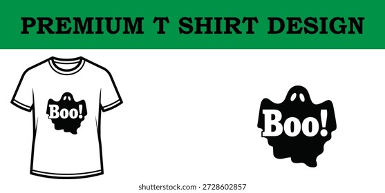 High-quality vector illustration featuring a playful Halloween ghost typography t shirt design and matching tote bag on a transparent background, perfect for print-on-demand and apparel branding.