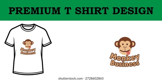Ilustración vectorial de alta calidad con un divertido diseño de tipografía de negocios de monos en una camiseta blanca, perfecta para la marca de ropa, la Impresión a la carta y la Mercancía con una estética divertida y profesional.