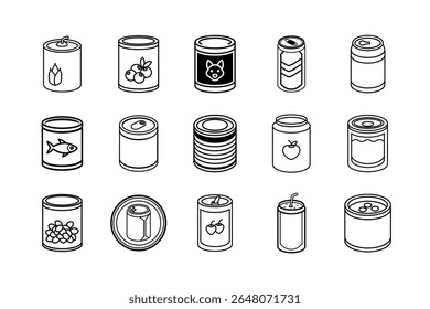 High-quality vector illustration featuring a set of canned food icons on a clean white background. Perfect for food packaging, preservation, storage, supermarket, and nutrition-related projects