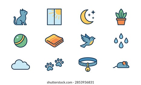 A high-quality vector illustration featuring a small, curious kitten gazing intently at something out of frame. The kitten has expressive eyes, delicate whiskers, and a playful stance, making it ideal for pet-related designs, greeting cards, and educational materials. This versatile EPS graphic is isolated on a clean white background for easy integration into various creative projects.
