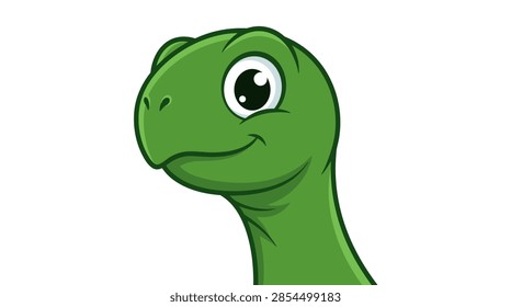 A high-quality vector illustration featuring a stylized, friendly green turtle character. The artwork showcases a detailed green shell with hexagonal patterns, large expressive eyes, and a gentle smile. The close-up composition focuses on the facial features and the front of the shell against a clean white background, suitable for children's designs or educational materials.