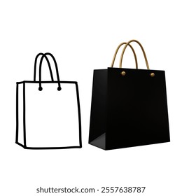 A high-quality vector illustration featuring two shopping bags. This design includes one bag in a clean outline style and another in a filled style, perfect for use in branding, packaging, e-commerce